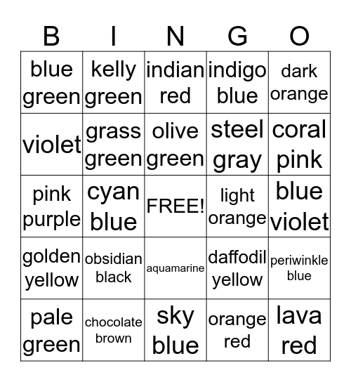 color my world Bingo Card