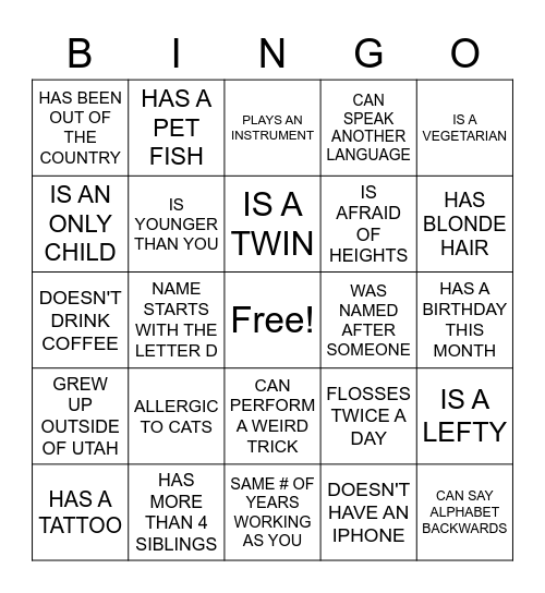 HUMAN SCAVENGER HUNT Bingo Card