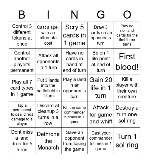 Commander Bingo Card