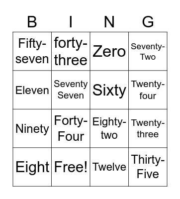 Number Bingo Card