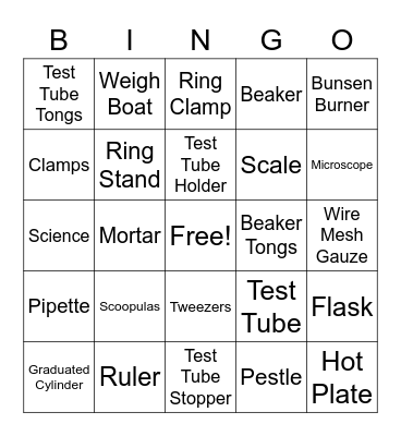 Lab Equipment Bingo Card