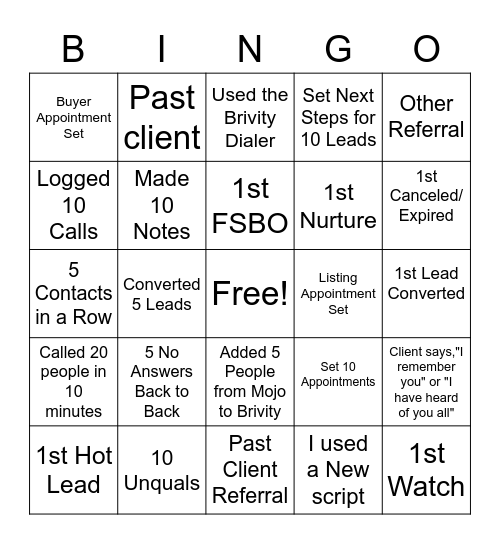 Team Call Night BINGO Card