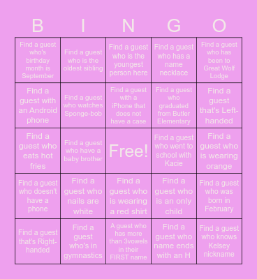 Find Kelsey & Kacie's Guest Bingo Card
