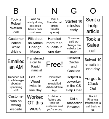 8 Week Burn Out BINGO Card