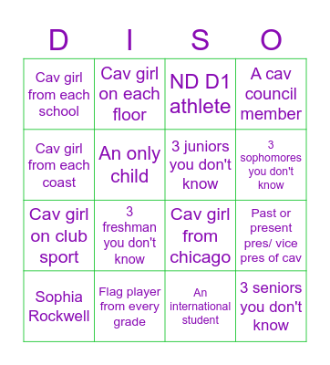 Cav Slumber PARTY Bingo Card