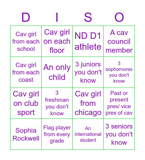 Cav Slumber PARTY Bingo Card