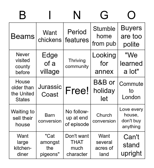 Escape to the Country Bingo Card