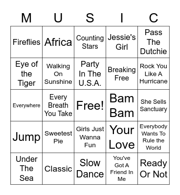 Music Bingo Card