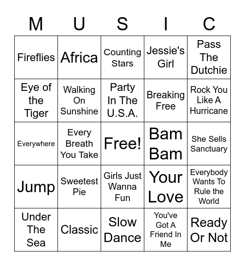 Music Bingo Card