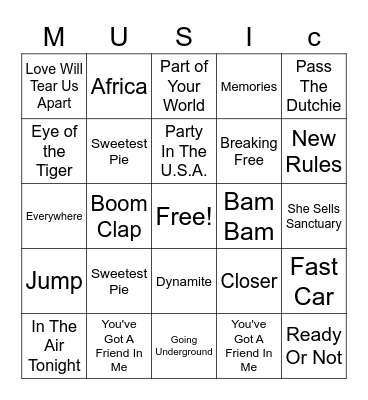 Music Bingo Card