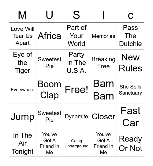 Music Bingo Card