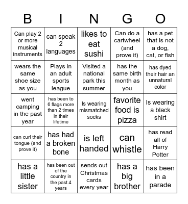 Find Someone who... Bingo Card