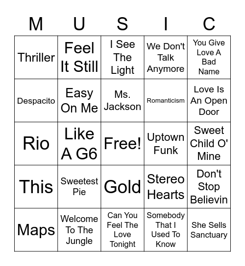 Music Bingo Card