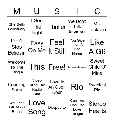 Music Bingo Card