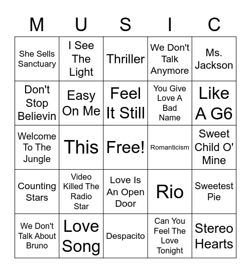 Music Bingo Card