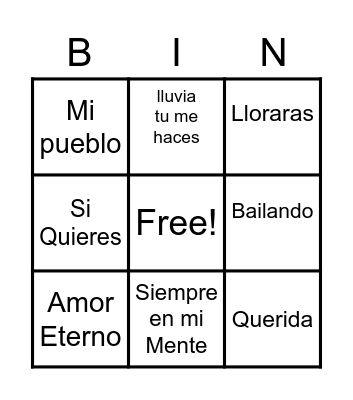 Bingo Musical Bingo Card