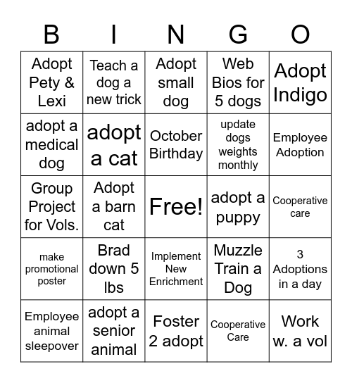 Adoptions Bingo Card