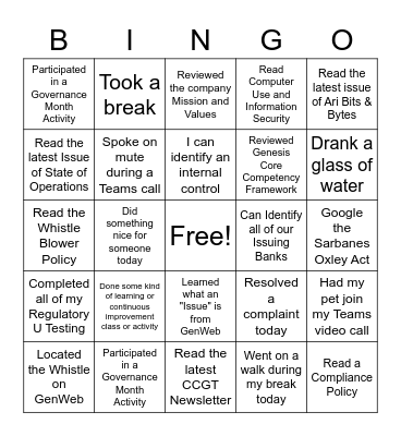 Governance Month 2022 A Bingo Card