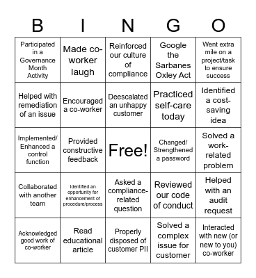 Governance Month 2022 B Bingo Card