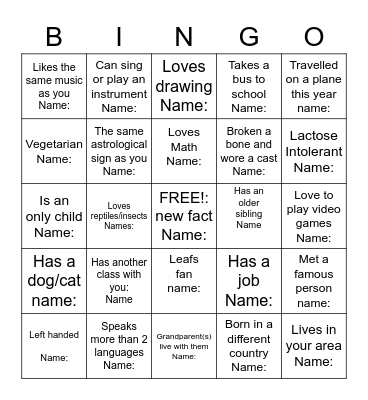 IceBreaker Bingo Card