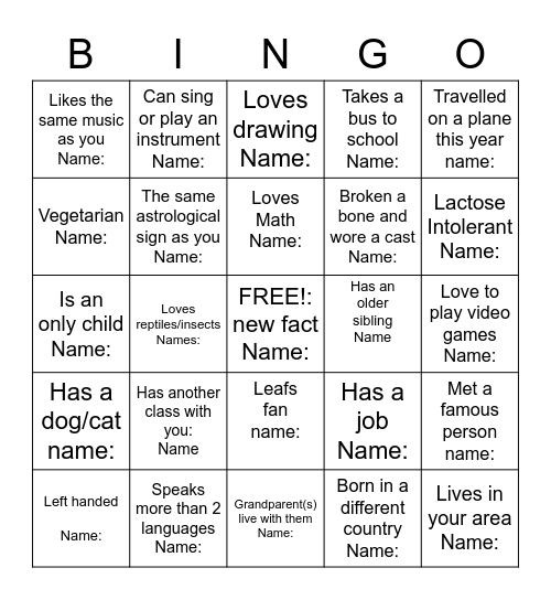 IceBreaker Bingo Card