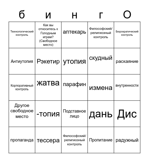 Антиутопическое бинго Bingo Card