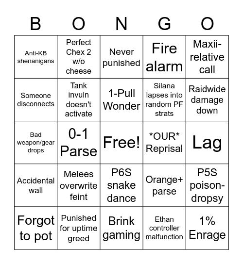 XIV Raid Bingo 6.2 Bingo Card