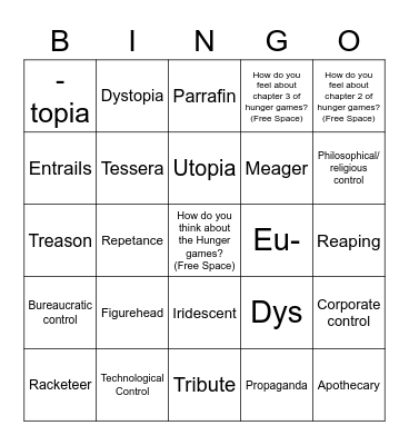 Dystopian Bingo Card