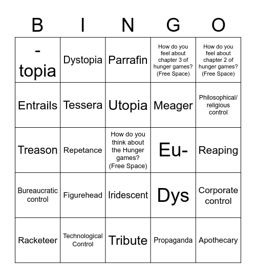 Dystopian Bingo Card