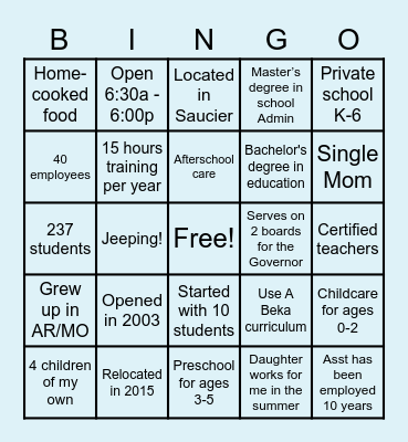 Little People's Christian Academy Bingo Card
