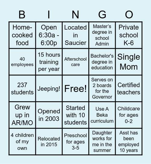 Little People's Christian Academy Bingo Card