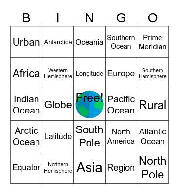 Geography Bingo Card