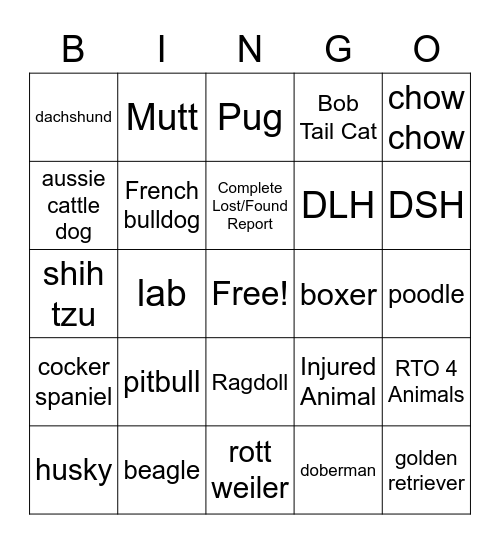 Dog Breeds Bingo Card