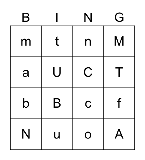 Letter Bingo-Upper/lower case Bingo Card
