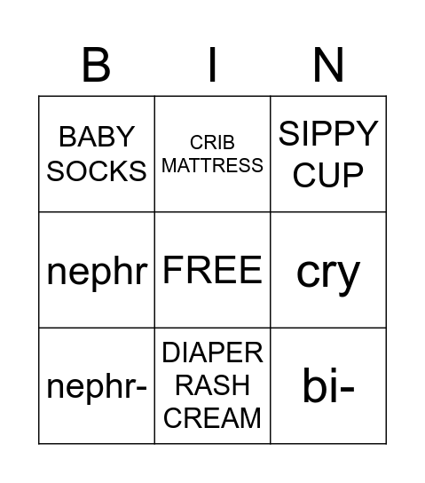 BABY SHOWER Bingo Card