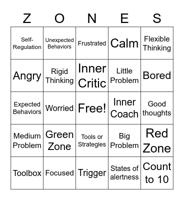 Zones Bingo Card