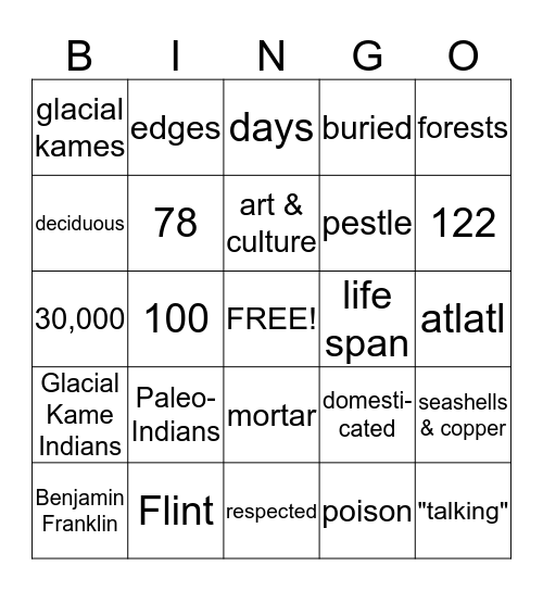 Ohio Studies Weekly - Week 7 - Life After the Ice Age Bingo Card