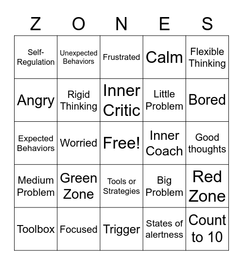 Zones Bingo Card