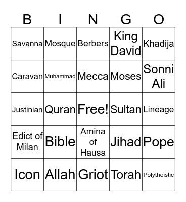 Unit 1-4 Review Bingo Card