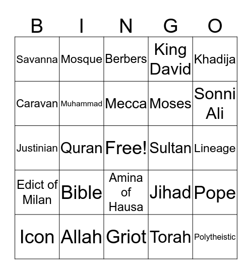 Unit 1-4 Review Bingo Card