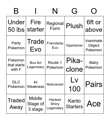 Wonder Trade Bingo Card