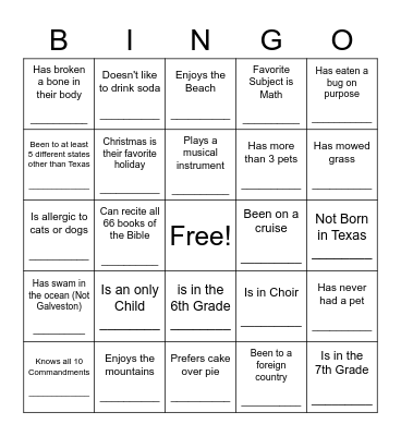 Confirmation 2022 Get to know ya Bingo Card