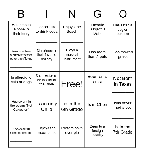 Confirmation 2022 Get to know ya Bingo Card