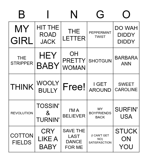 60's Cover All Bingo Card