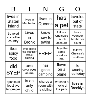 Getting to Know You Bingo Card