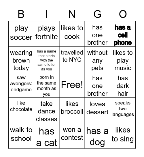 Find someone who Bingo Card