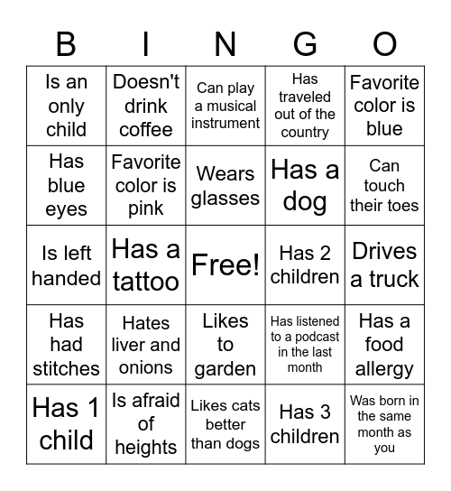 Find someone who..... Bingo Card