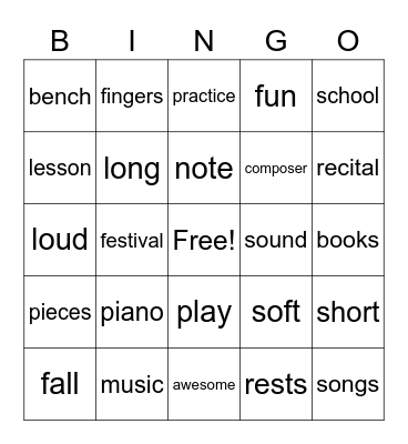 M U S I C  W O R D S Bingo Card