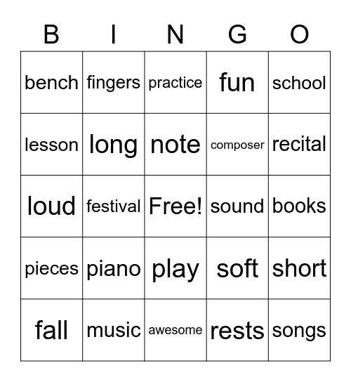 M U S I C  W O R D S Bingo Card