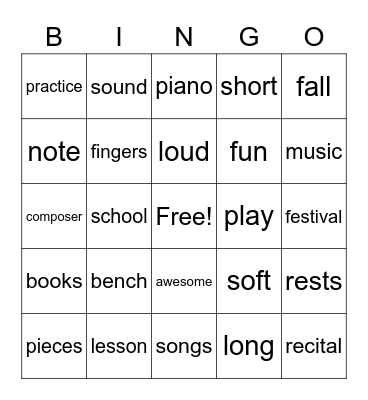 M U S I C  W O R D S Bingo Card